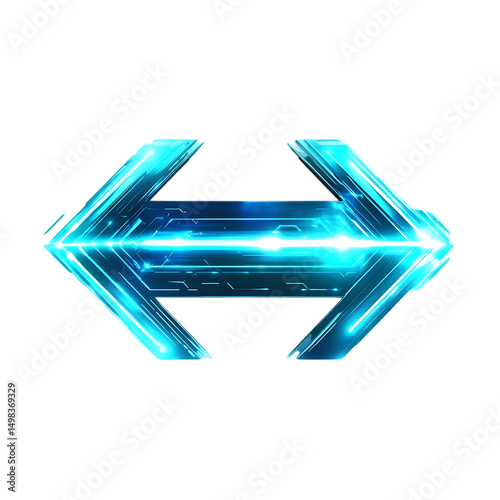 Futuristic Arrow with Digital Overlays in Neon Cyan Isolated on Transparent Background