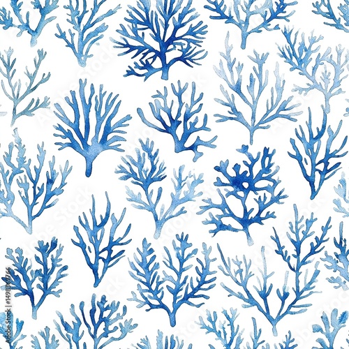 Abstract Blue Coral Pattern On White Background