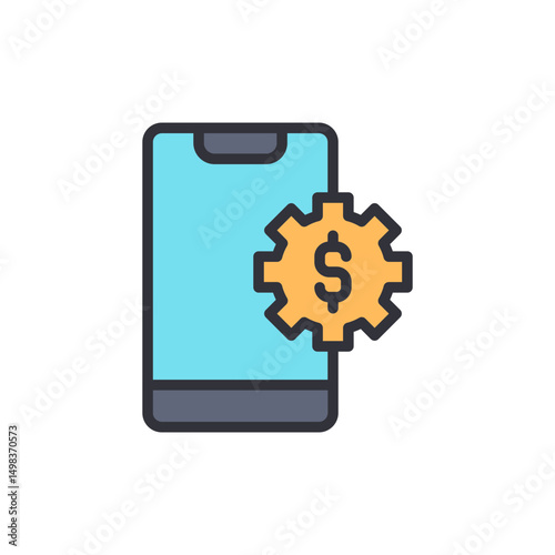 Mobile Application With Gear And Dollar Sign For Financial Optimization