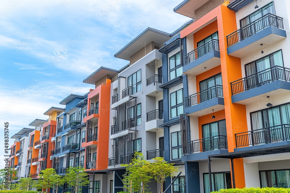 Fototapeta premium Colorful Row Of Modern Apartments