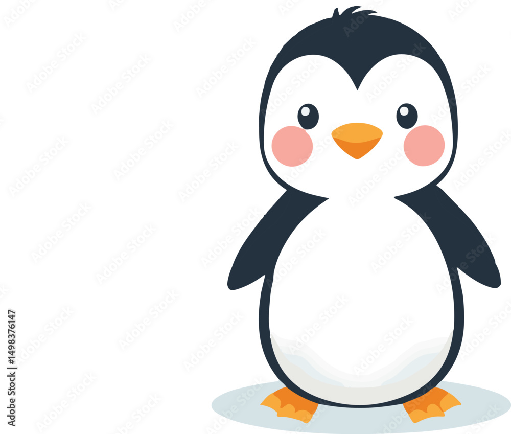 Obraz premium A delightful cartoon penguin stands alone on a crisp white background, perfect for a cheerful design