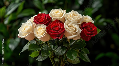Elegant Bouquet of Red and White Roses