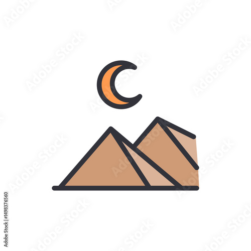 Desert Pyramids And Crescent Moon Illustration With Transparent Backdrop