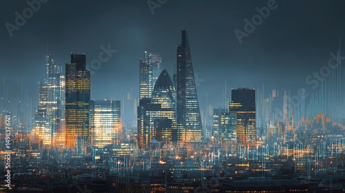 Wallpaper Mural Futuristic financial hub with buildings and currency exchange elements Torontodigital.ca