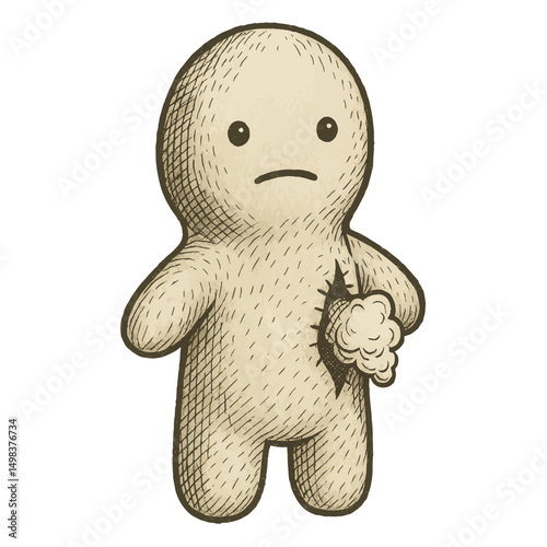Sad Fabric Puppet with Open Seam – Vector of Soft Vulnerability