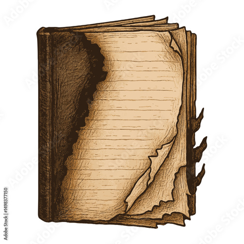 Burnt Diary Vector – Torn Pages Symbol of Emotional Trauma