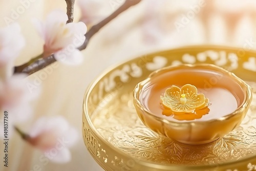Blank tet holiday wishcard apricot blossoms soft colors traditional festive elements no text culturally respectful and Adobe Stock compliant photo