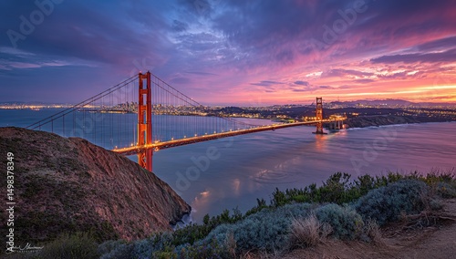 Golden Gate Bridge Sunset Panorama View