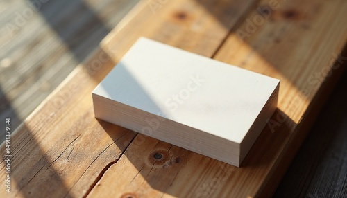 Blank Business Card Stack Mockup, Minimalist and Natural Style, White and Light Brown, Branding and Identity Presentation with Sunlight and Shadow [with copy space]