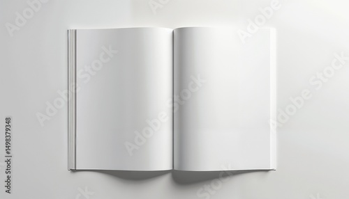 Open Magazine Mockup, Minimalist Top View, White and Light Gray, Publication Design Template [with copy space]