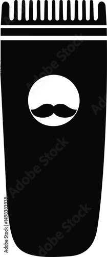 Silhouette of a beard trimmer with mustache design in black and white. Vector illustration