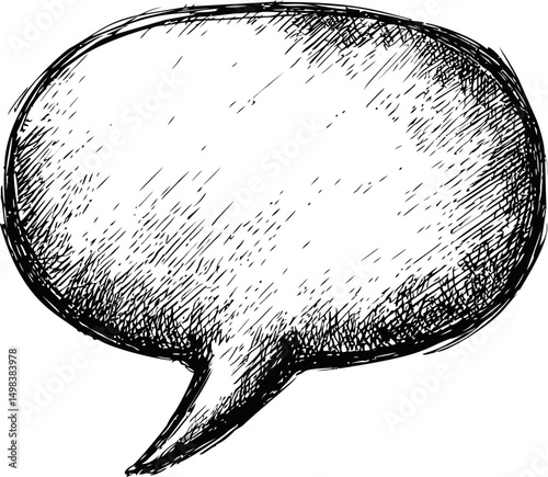 Hand-drawn sketch of a blank speech bubble with textured shading. Vector illustration