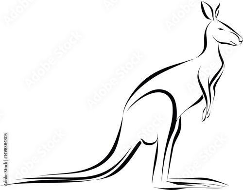 Minimalist black and white kangaroo illustration with flowing lines. Vector illustration