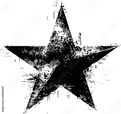 Grunge black star symbol with a distressed texture on a white background. Vector illustration