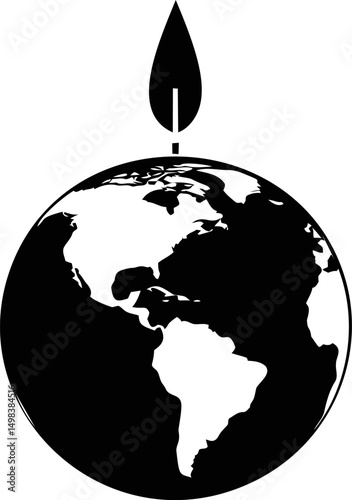 Earth with a black oil drop symbolizing environmental issues. Vector illustration