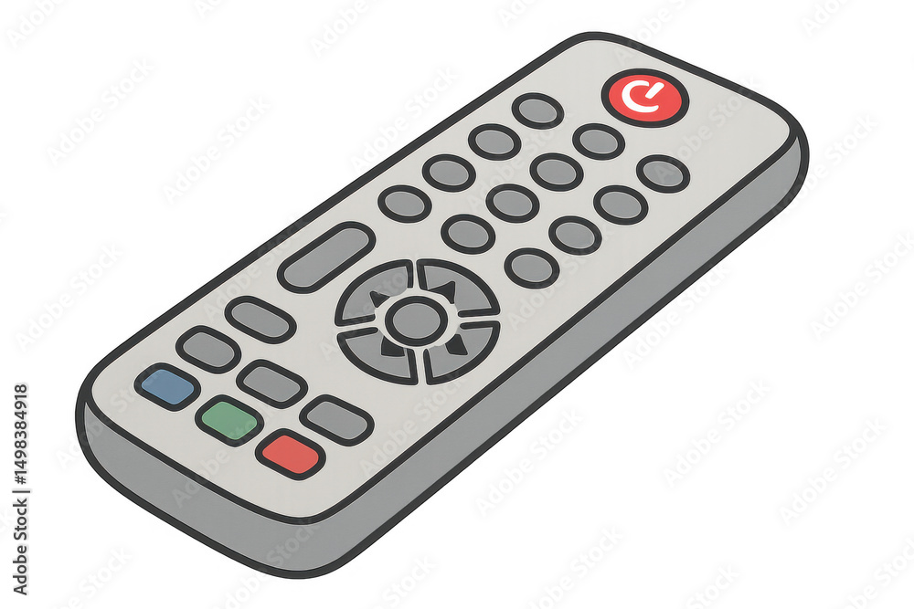 Remote control featuring directional buttons and a power button, isolated against a transparent background, emphasizing its sleek design Remote control featuring directional buttons and a power button, isolated against a transparent background, emphasizing its sleek design