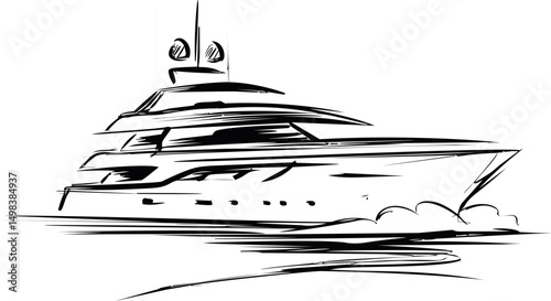 Sketch of a luxury yacht in motion with dynamic lines. Vector illustration