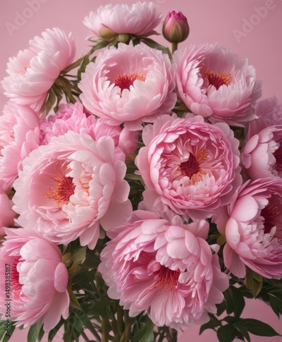 Tightly packed pink peonies, muted pink background, botanical, garden, elegant