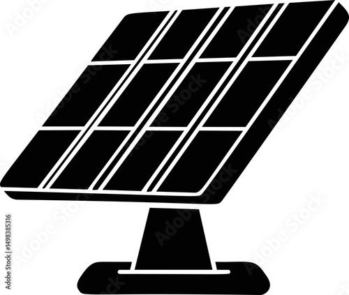 Black silhouette of a solar panel on a white background, energy concept. Vector illustration