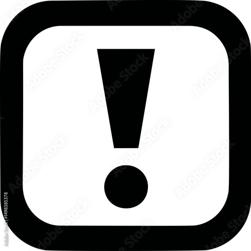 Black exclamation mark inside a rounded square on a white background. Vector illustration