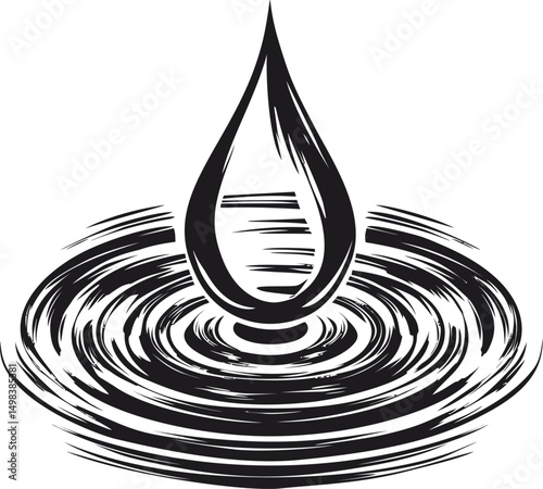 Abstract black ink water droplet with ripples on a white background. Vector illustration
