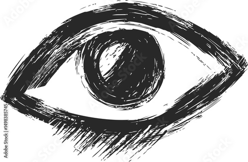 Sketch of an eye with bold strokes in black ink, abstract expression. Vector illustration