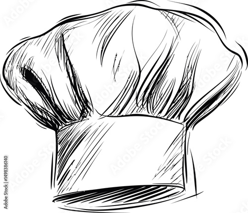 Black and white sketch of a chef's hat with expressive lines, artistic concept. Vector illustration