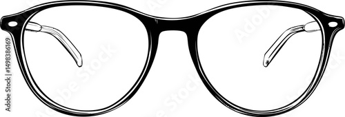 Black and white illustration of classic eyeglasses with round frames. Vector illustration