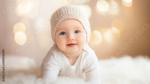 A cute baby on a blurred flare background, maternal and infant products