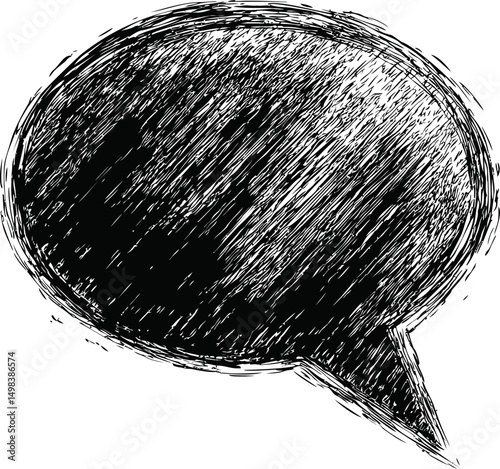 Hand-drawn sketch of a black speech bubble with textured shading. Vector illustration