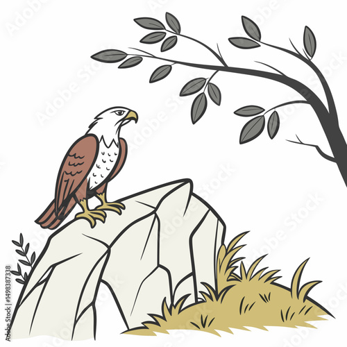 Majestic eagle perched on rock, nature illustration, transparent background