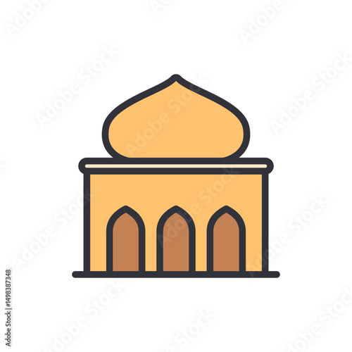 Stylized Illustration Of A Mosque With Dome On A Transparent Sheet