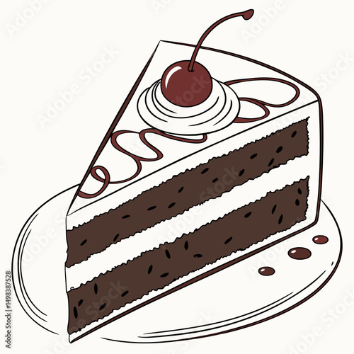 Delicious chocolate cake slice with cherry topping on plate