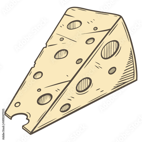 Delicious wedge of swiss cheese hand drawn illustration