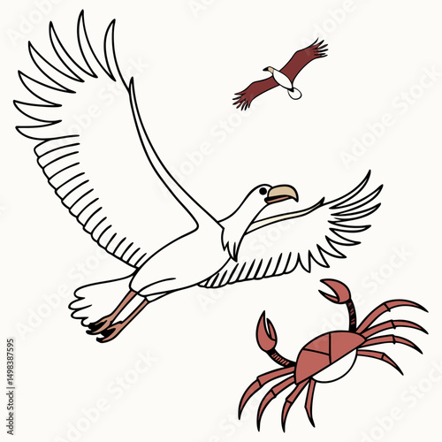 Majestic birds of prey soaring above crab