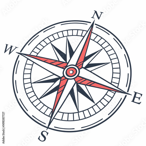 Professional compass rose illustration, isolated cutout, transparent background