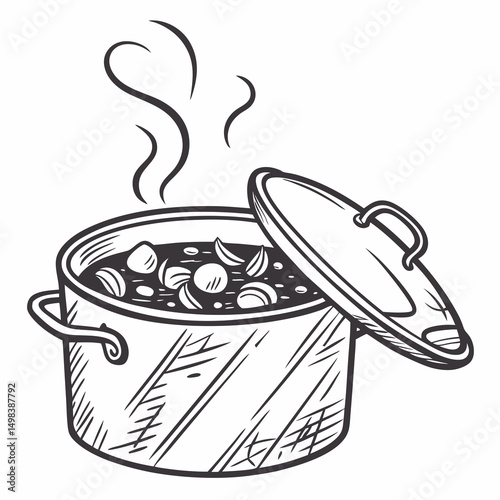Delicious homemade soup cooking in pot