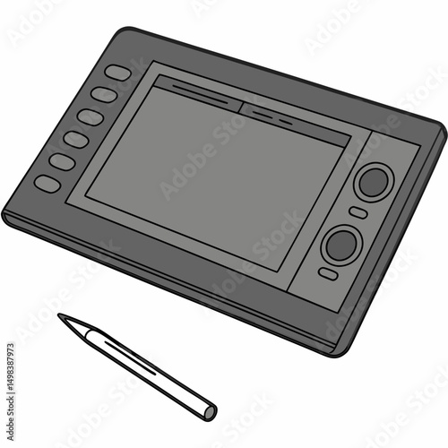 Professional graphics tablet with stylus, isolated cutout
