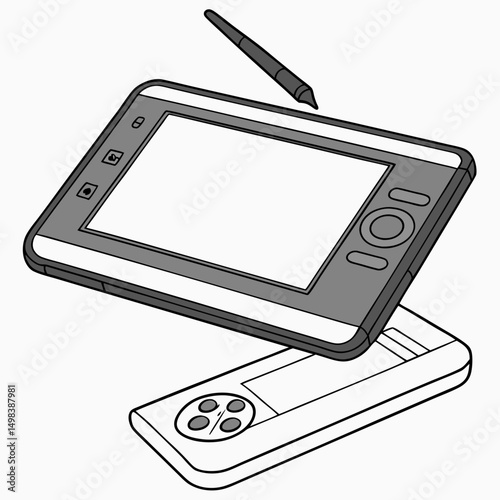 Professional graphic tablet with stylus, isolated cutout