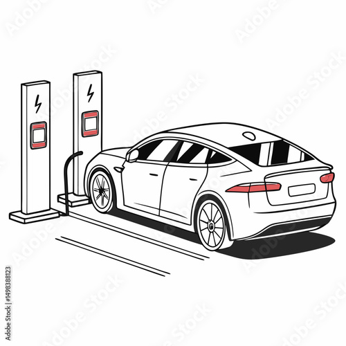 Electric car charging at station modern vehicle