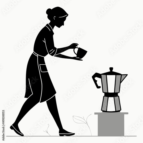 Woman pouring coffee from moka pot into cup