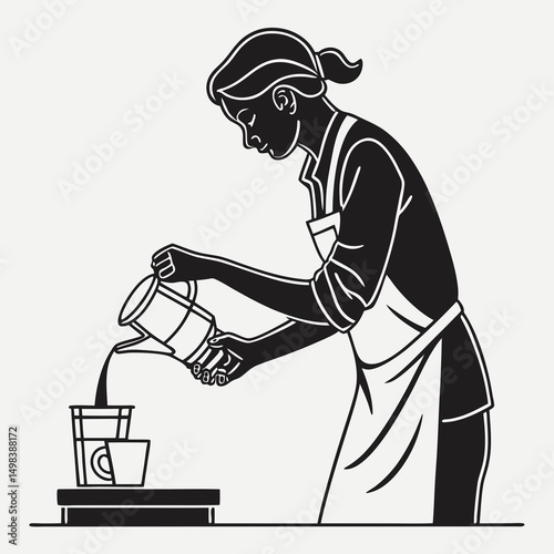 Barista pouring coffee into cups cafe service
