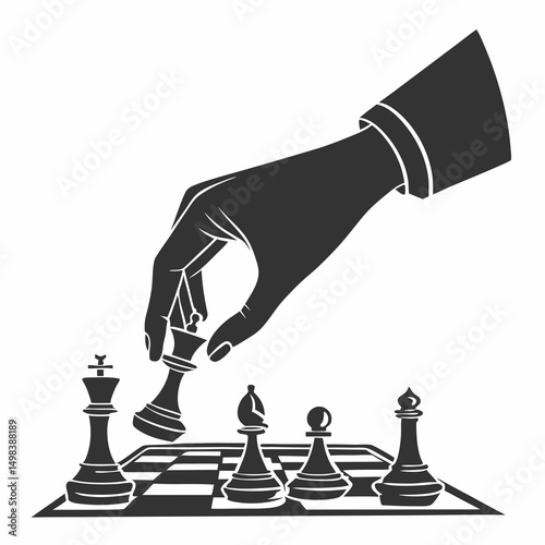 Hand moving chess king piece strategic game