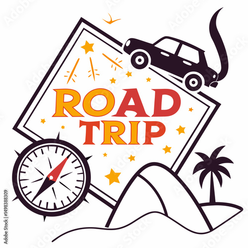 Exciting road trip adventure travel car compass