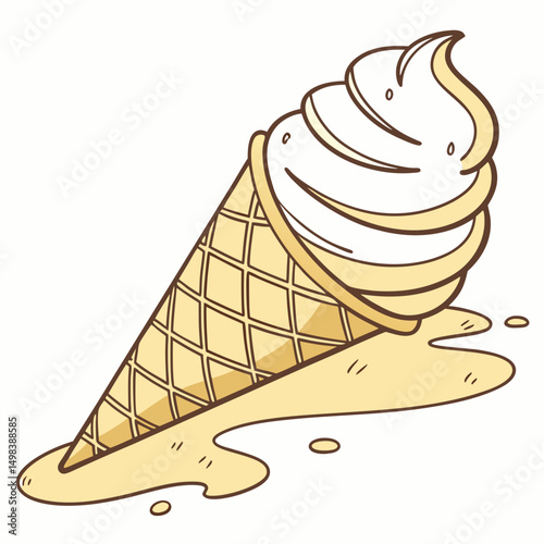 Delicious melting ice cream cone sweet treat