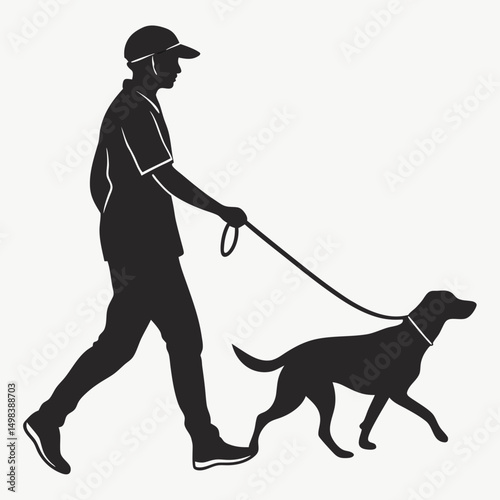 Man walking dog silhouette simple graphic design