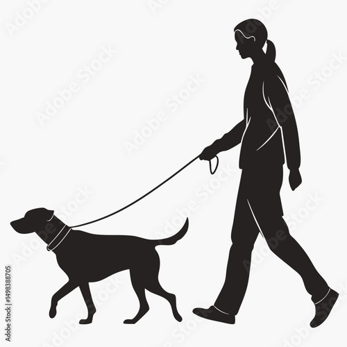 Woman walking dog silhouette simple graphic