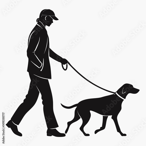 Man walking dog black silhouette graphic