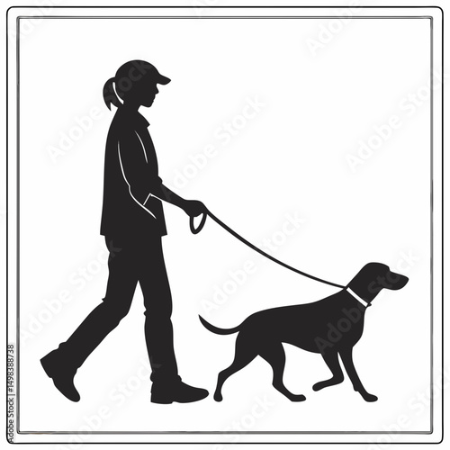 Woman walking dog silhouette transparent background