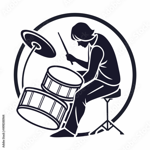 Professional drummer silhouette, isolated, transparent background